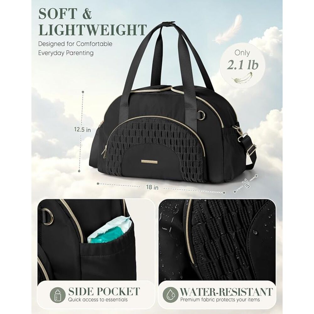 Large Black Diaper Bag Tote w/ Changing Pad Crossbody Travel Organizer - Picture 6 of 7